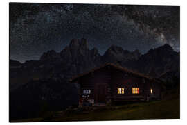 Aluminium print Illuminated mountain hut with Milky Way in the Alps