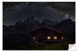 Sticker mural Illuminated mountain hut with Milky Way in the Alps