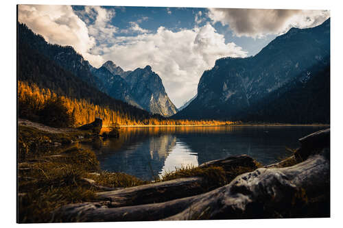 Tableau en aluminium Sunset on Lake Dobbiaco