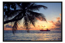 Gerahmter Kunstdruck Sonnenuntergang auf den Malediven