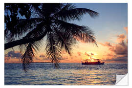 Selvklebende plakat Sunset in the Maldives