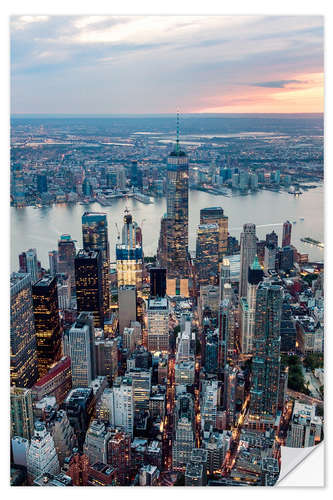 Selvklebende plakat Sunset over Manhattan, New York