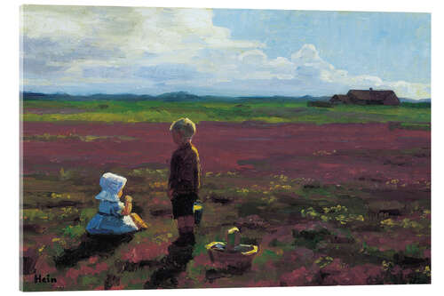 Acrylic print Children picking berries on the moor