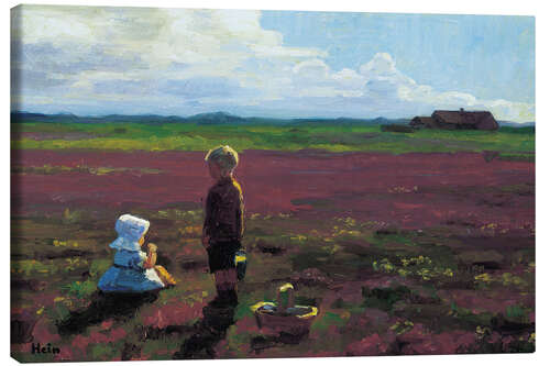 Canvas-taulu Children picking berries on the moor