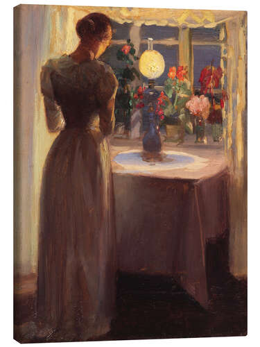 Canvas print Young Girl Before a Lit Lamp