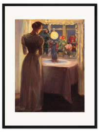 Gerahmter Kunstdruck Junges Mädchen vor einer brennenden Lampe