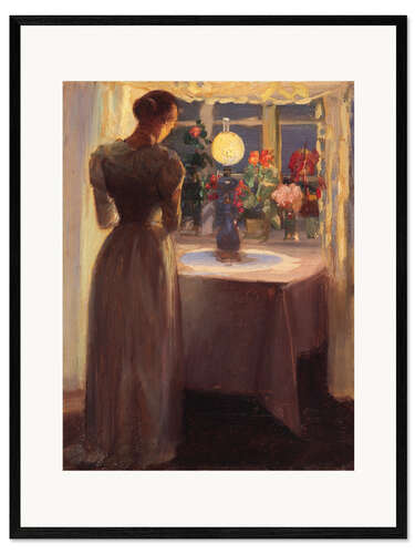 Framed art print Young Girl Before a Lit Lamp
