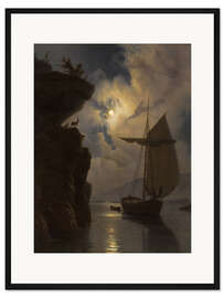 Gerahmter Kunstdruck Schiff bei Mondschein