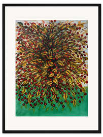 Gerahmter Kunstdruck Kirschen und gelbe Blätter