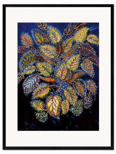 Kunsttryk i ramme Mottled flowers on a blue ground