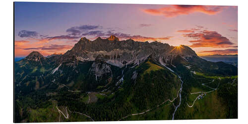 Alubild Dachstein bei Sonnenaufgang in den Alpen