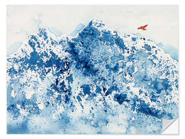 Sticker mural Red Plane Over Snowy Mountains