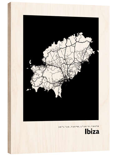 Holzbild Karte von Ibiza