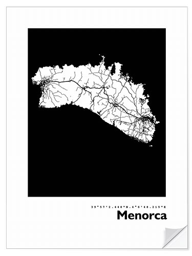 Selvklebende plakat Map of Menorca