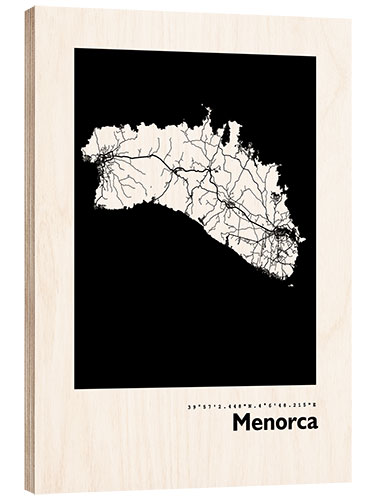 Wood print Map of Menorca