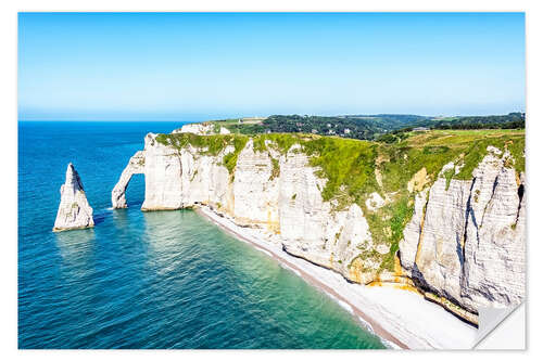 Selvklebende plakat Etretat cliffs and beach