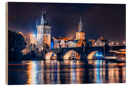 Tableau en bois Night in Prague