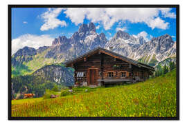 Gerahmter Kunstdruck Almhütte in den österreichischen Alpen