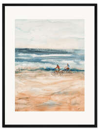 Gerahmter Kunstdruck Strand-Radfahrer