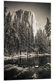 Print på skumplade El Capitan above the Merced River in winter