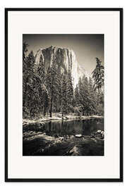 Gerahmter Kunstdruck El Capitan über dem Merced River im Winter