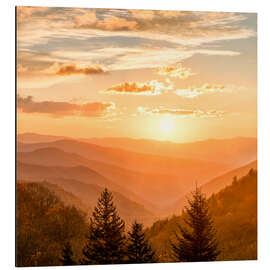 Aluminium print Sunrise over the Oconaluftee Valley