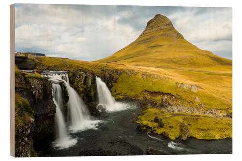 Holzbild Kirkjufell mit Wasserfall