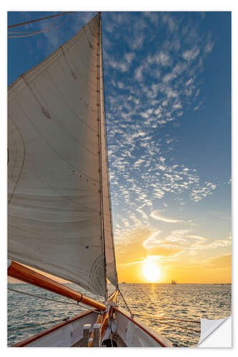 Selvklebende plakat Sunset sail on schooner America 2.0 in Key West