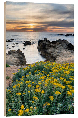 Tableau en bois Coucher de soleil dans la baie de Monterey