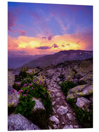 Foam board print Colorful sunset at the Furka Pass