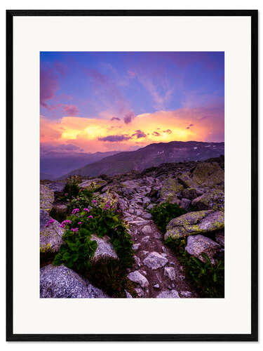 Framed art print Colorful sunset at the Furka Pass