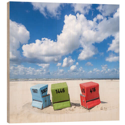 Wood print Relax in a beach chair on Westbad Strand on Langeoog