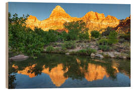 Stampa su legno Watchman Mountain at sunset in Zion National Park