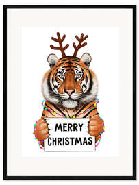 Kunsttryk i ramme Merry Christmas - christmas tiger