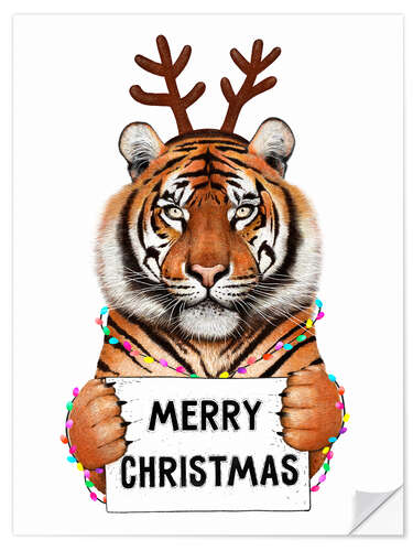 Sticker mural Merry Christmas - christmas tiger