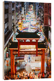 Holzbild Straßenmarkt, Hongkong