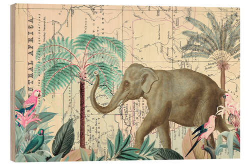 Wood print Elephant explores Africa