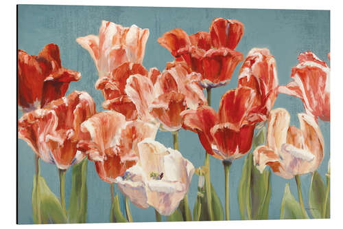 Aluminium print Crimson Tulips on Blue