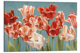 Quadro em alumínio Crimson Tulips on Blue