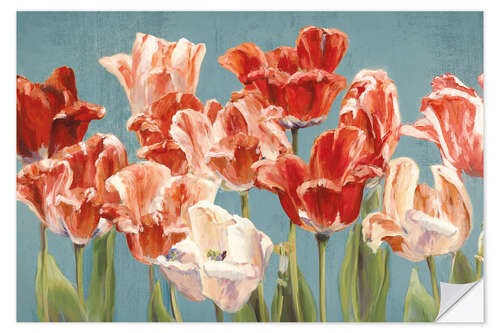 Sticker mural Crimson Tulips on Blue