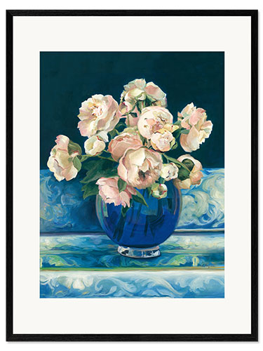 Plakat artystyczny premium w ramie Peonies in Cobalt Vase