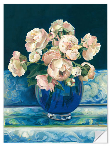 Naklejka na ścianę Peonies in Cobalt Vase