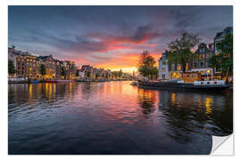 Selvklebende plakat Colorful sunset in Amsterdam