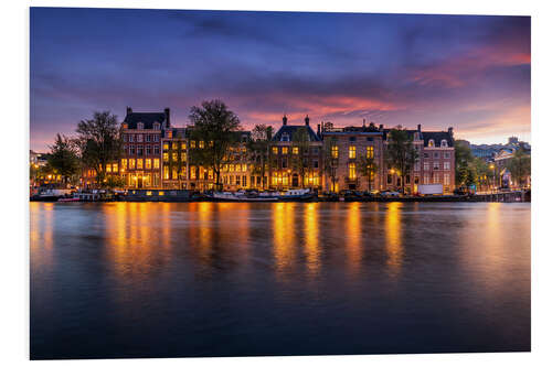 Foam board print Amstel river in Amsterdam at twilight