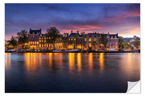 Sticker mural Amstel river in Amsterdam at twilight