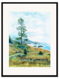 Gerahmter Kunstdruck Blick auf Cannon Beach vom Ecola State Park, Oregon