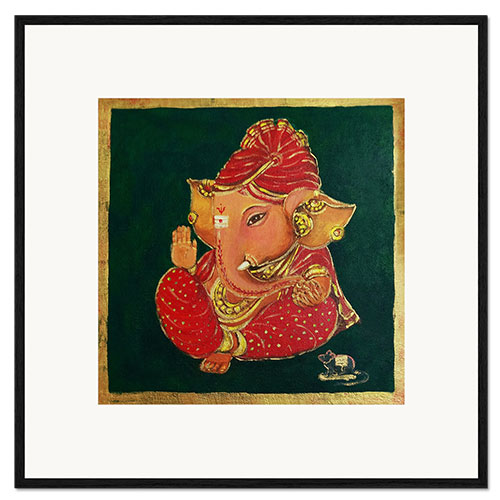 Impressão artística com moldura Baby Ganesha in a Red turban