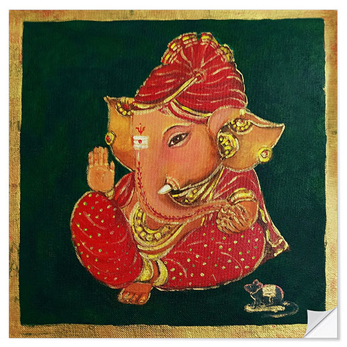 Selvklebende plakat Baby Ganesha in a Red turban