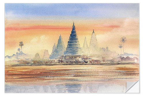 Muursticker Temples in the dusk, Angkor Wat
