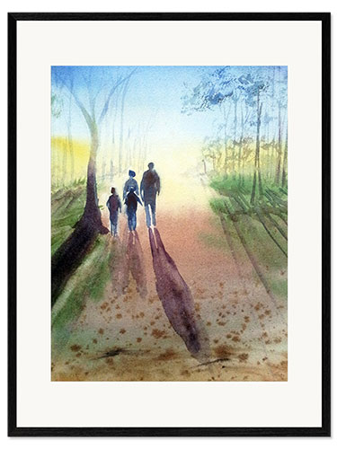 Kehystetty taidepainatus Family - Long shadows in the dusk